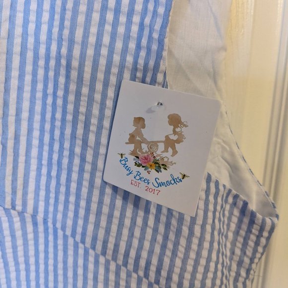 Busy Bees Smocks Striped Blue & White w/Yellow Lace Down Back Dress - 2XL NWT - Picture 5 of 7